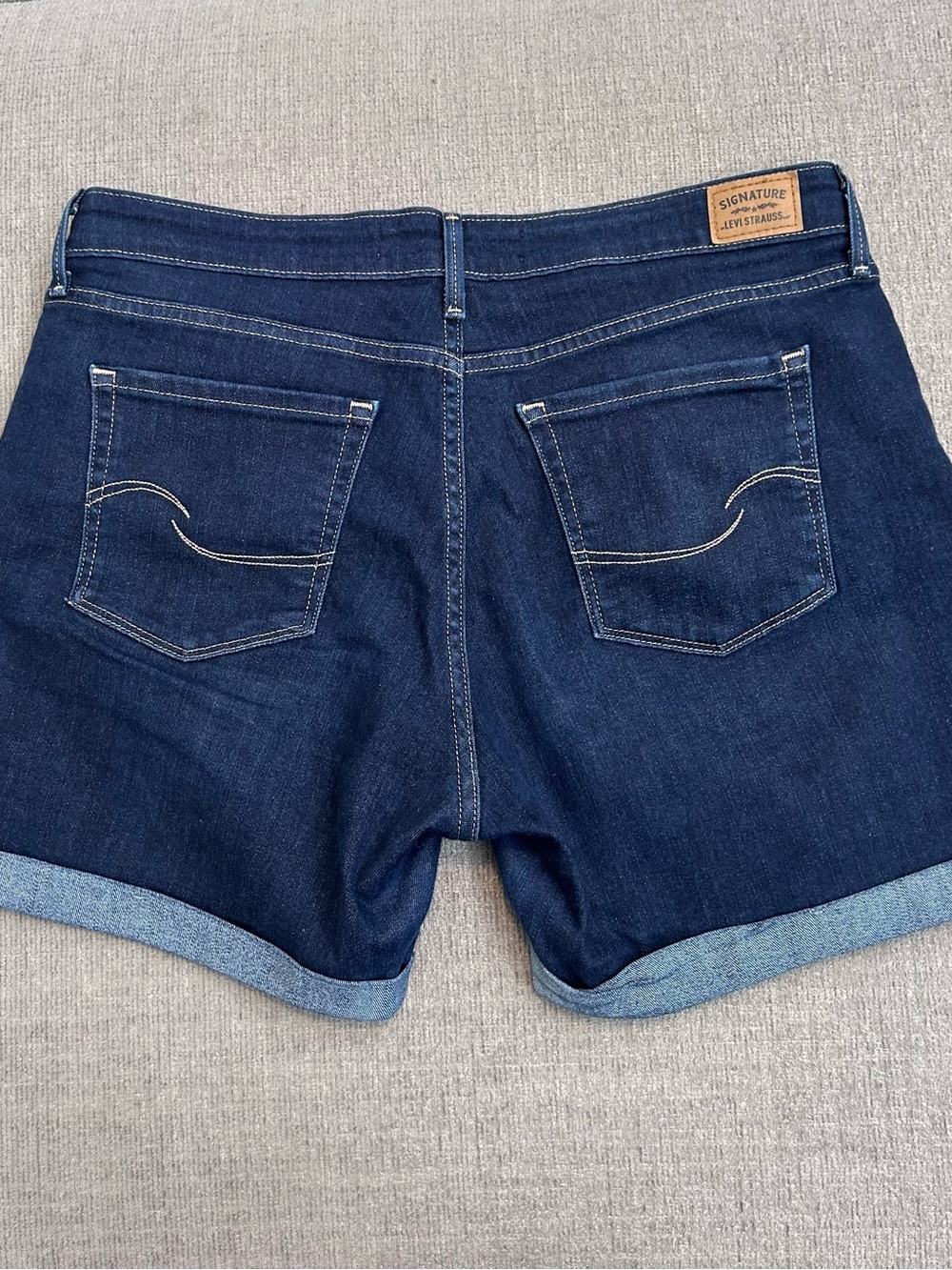 Signature by Levi Strauss Dark Blue Rolled Hem Denim Shorts - Picture 2 of 8